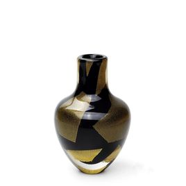 Small Glass Bud Vase Golden Effect Black Murano Style Art Glass