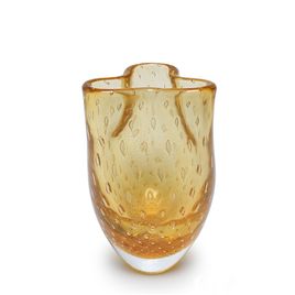 Clover Glass Vase Model 2 Bubble Effect Amber with Gold Murano Style Art Glass