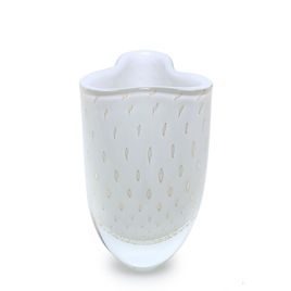 Clover Glass Vase Model 2 Bubble Effect White with Gold Murano Style Art Glass