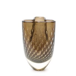 Clover Glass Vase Model 2 Bubble Effect Smoky with Gold Murano Style Art Glass