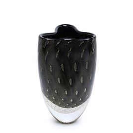 Clover Glass Vase Model 2 Bubble Effect Black with Gold Murano Style Art Glass