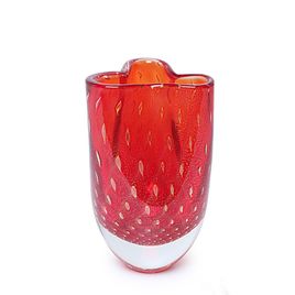 Clover Glass Vase Model 2 Bubble Effect Red with Gold Murano Style Art Glass