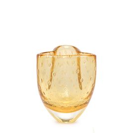 Clover Glass Vase Model 3 Bubble Effect Amber with Gold Murano Style Art Glass