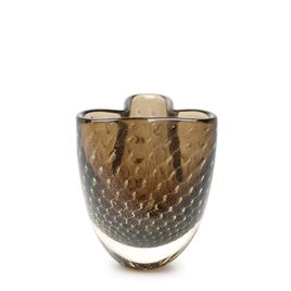 Clover Glass Vase Model 3 Bubble Effect Smoky with Gold Murano Style Art Glass