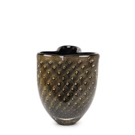 Clover Glass Vase Model 3 Bubble Effect Black with Gold Murano Style Art Glass