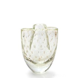 Clover Glass Vase Model 3 Bubble Effect Transparent with Gold Murano Style Art Glass