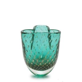 Clover Glass Vase Model 3 Bubble Effect Green with Gold Murano Style Art Glass