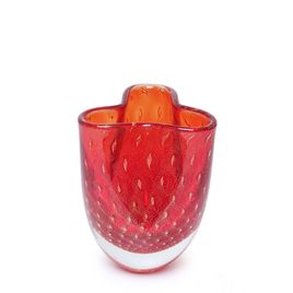 Clover Glass Vase Model 3 Bubble Effect Red with Gold Murano Style Art Glass