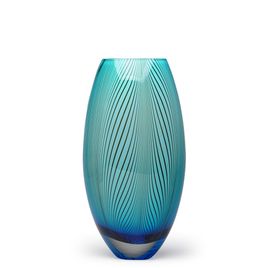 Glass Vase 54 MS Feather Pattern Aquamarine Murano Style Art Glass