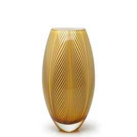 Glass Vase 54 MS Feather Pattern Milky Amber Murano Style Art Glass