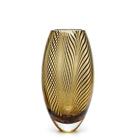 Glass Vase 54 MS Feather Pattern Transparent Amber Murano Style Art Glass