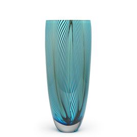 Glass Vase 55 MS Feather Pattern Aquamarine Murano Style Art Glass