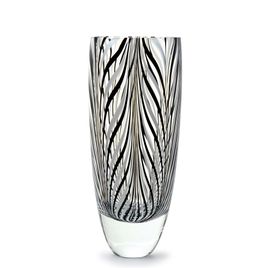 Glass Vase 55 MS Feather Pattern Black and White Murano Style Art Glass