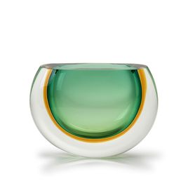 Glass Vase 92 MS Bicolor Green with Amber Murano Style Art Glass