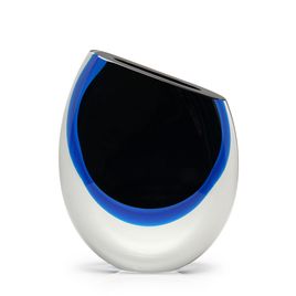 Glass Vase 96 MS Bicolor Black with Aquamarine Murano Style Art Glass