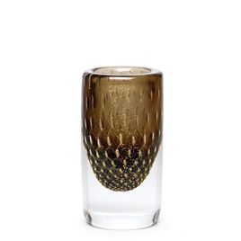 Glass Vase Cylindrical Model 2 Bubble Effect Smoky with Gold Murano Style Art Glass