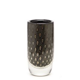 Glass Vase Cylindrical Model 2 Bubble Effect Black with Gold Murano Style Art Glass