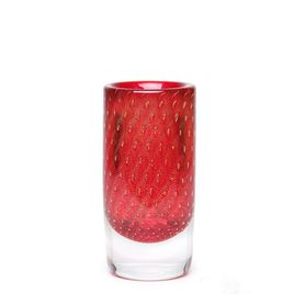Glass Vase Cylindrical Model 2 Bubble Effect Red with Gold Murano Style Art Glass