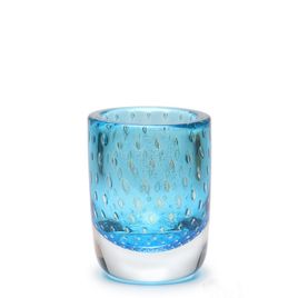 Glass Vase Cylindrical Model 3 Bubble Effect Aquamarine with Gold Murano Style Art Glass