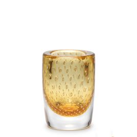 Glass Vase Cylindrical Model 3 Bubble Effect Amber with Gold Murano Style Art Glass