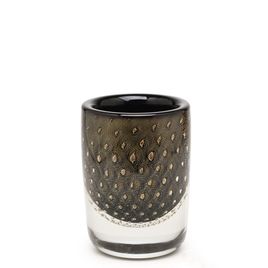 Glass Vase Cylindrical Model 3 Bubble Effect Black with Gold Murano Style Art Glass