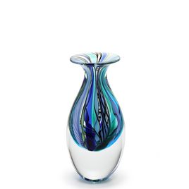 Small Tall Glass Vase Hippie Blue and Green Murano Style Art Glass