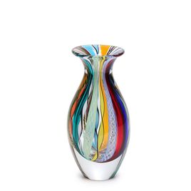 Small Tall Glass Vase Hippie Murano Style Art Glass