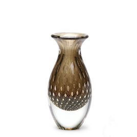 Small Tall Glass Vase Bubble Effect Smoky with Gold Murano Style Art Glass