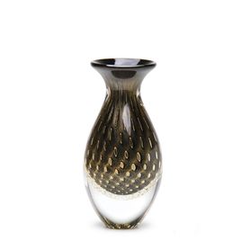 Small Tall Glass Vase Bubble Effect Black with Gold Murano Style Art Glass