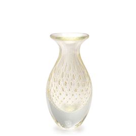 Small Tall Glass Vase Bubble Effect Transparent with Gold Murano Style Art Glass