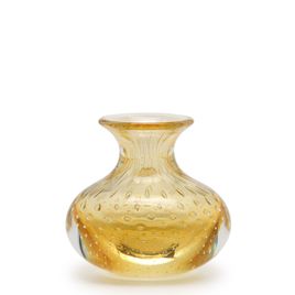 Small Low Glass Vase Bubble Effect Amber with Gold Murano Style Art Glass