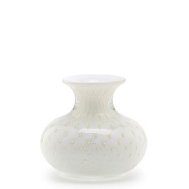 Small Low Glass Vase Bubble Effect White with Gold Murano Style Art Glass