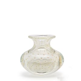 Small Low Glass Vase Bubble Effect Transparent with Gold Murano Style Art Glass