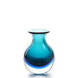 Small Medium Glass Vase Bicolor Green with Aquamarine Murano Style Art Glass