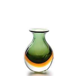 Small Medium Glass Vase Bicolor Green with Amber Murano Style Art Glass