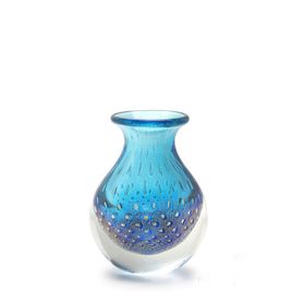 Small Medium Glass Vase Bubble Effect Aquamarine with Gold Murano Style Art Glass