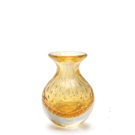 Small Medium Glass Vase Bubble Effect Amber with Gold Murano Style Art Glass