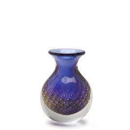 Small Medium Glass Vase Bubble Effect Blue with Gold Murano Style Art Glass