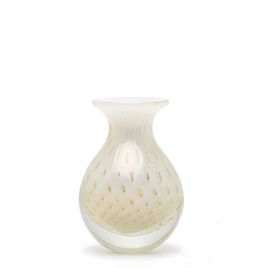 Small Medium Glass Vase Bubble Effect White with Gold Murano Style Art Glass