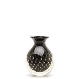 Small Medium Glass Vase Bubble Effect Black with Gold Murano Style Art Glass