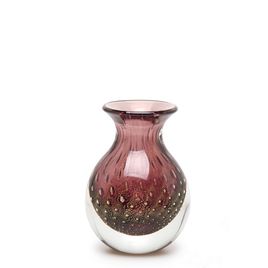 Small Medium Glass Vase Bubble Effect Purple with Gold Murano Style Art Glass
