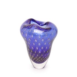Small Glass Vase Ocean 2 Bubble Effect Blue with Gold Murano Style Art Glass