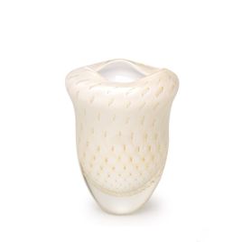 Small Glass Vase Ocean 2 Bubble Effect White with Gold Murano Style Art Glass
