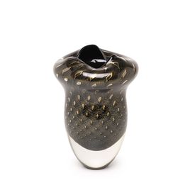 Small Glass Vase Ocean 2 Bubble Effect Black with Gold Murano Style Art Glass