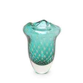 Small Glass Vase Ocean 2 Bubble Effect Green with Gold Murano Style Art Glass