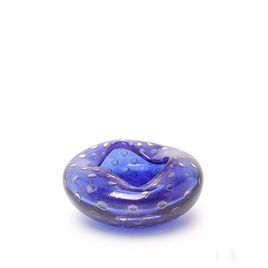 Small Glass Vase Ocean 3 Bubble Effect Blue with Gold Murano Style Art Glass