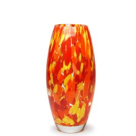 Glass Vase Olive Large Multicolor Yellow, Orange and Coral Murano Style Art Glass