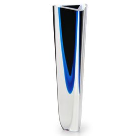 Glass Vase Triangle Model 1 Bicolor Black with Aquamarine Murano Style Art Glass