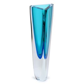 Glass Vase Triangle Model 1 Bicolor Green with Aquamarine Murano Style Art Glass