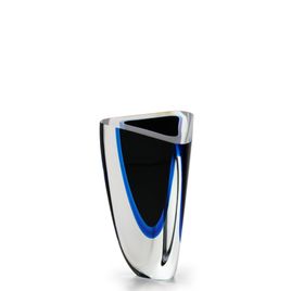 Glass Vase Triangle Model 3 Bicolor Black with Aquamarine Murano Style Art Glass